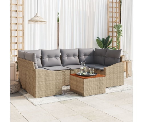 Conjunto de Sofás de Jardín  de 7 Piezas con Cojines Beige Ratán Acacia