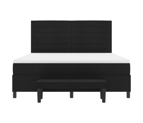 Cama con Base de Muelles con Colchón y Banco Negro 180x200 cm Tela