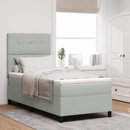 Cama Box Spring  con Colchón y Luz LED Gris Claro 90x200 cm Terciopelo