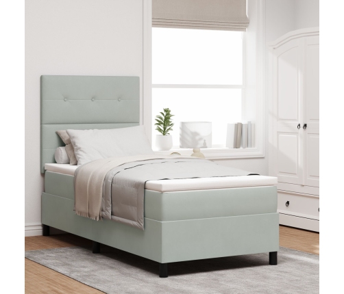 Cama Box Spring  con Colchón y Luz LED Gris Claro 90x200 cm Terciopelo