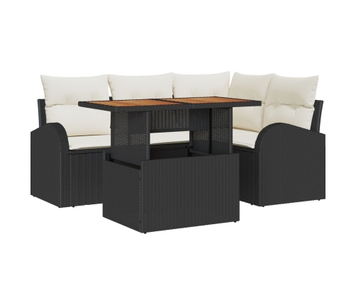 Juego de Comedor de Jardín de 5 Piezas con Cojines Negro Poliratán Acacia