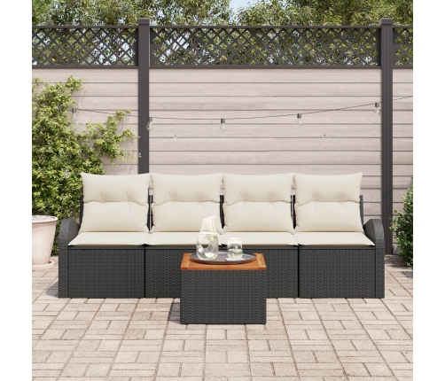 Conjunto de Sofás de Jardín de 5 Piezas con Cojines Ratán Negro Acacia