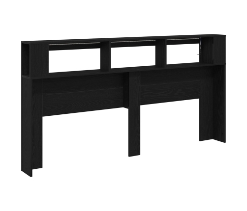 Cabecero de Almacenamiento  con Luces LED Roble Negro 200x18,5x103,5 cm