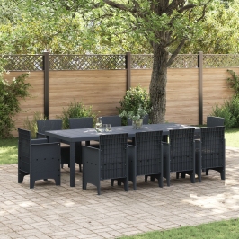 Conjunto de Comedor de Jardín de 11 Piezas con Cojines Antracita Poliratán