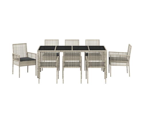 Conjunto de Comedor de Jardín de 9 Piezas  Gris Claro Poliratán