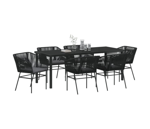 Juego de Comedor de Jardín de 7 Piezas con Cojines Negro Poliratán