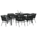 Juego de Comedor de Jardín de 7 Piezas con Cojines Negro Poliratán