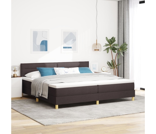Cama con Box Spring  con Colchón Marrón Oscuro 200x200 cm Tela