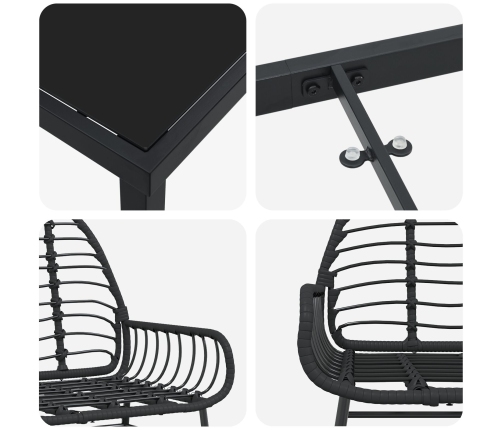 Set de Comedor de Jardín de 9 Piezas Negro Poliratán