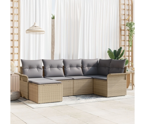 Set de Sofá de 6 Piezas de Jardín con Cojines Beige Ratán Polimérico