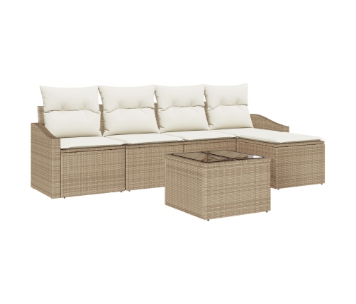 Conjunto de Sofá de Jardín Set de 6 Beige Ratan y Poliéster