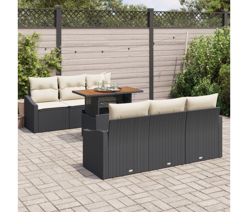 Conjunto de comedor de jardín de 7 piezas con cojines negro poliratán acacia