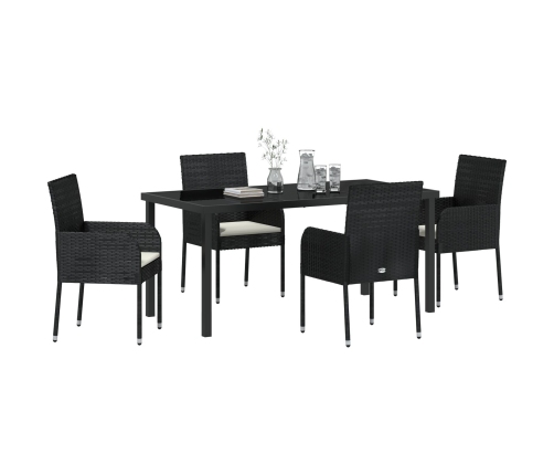 Set de Comedor de Jardín  de 5 Piezas con Cojines Negro Poliratán