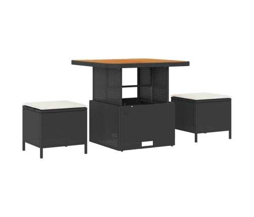 Conjunto de Comedor de Jardín de 3 Piezas con Cojines VidaXL Ratán Poliéster Acacia Negro