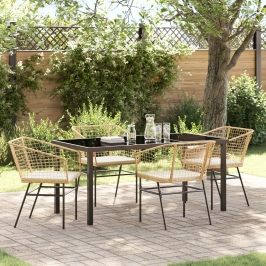 Conjunto de Comedor de Jardín  de 5 Piezas con Cojines Marrón Poliratán