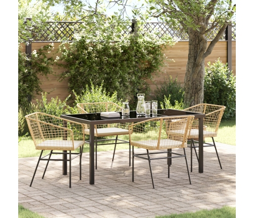 Conjunto de Comedor de Jardín  de 5 Piezas con Cojines Marrón Poliratán