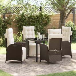 Set de Comedor de Jardín de 5 Piezas Rattan Poliéster Marrón