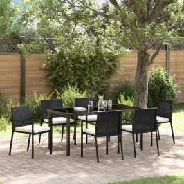 Conjunto de Comedor de Jardín de 7 Piezas Poliratán Negro