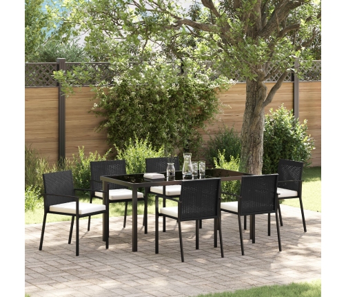 Conjunto de Comedor de Jardín de 7 Piezas Poliratán Negro