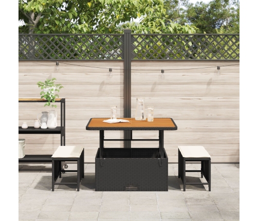 Conjunto de Comedor de Jardín de 3 Piezas con Cojines Negros de Poliratán y Acacia