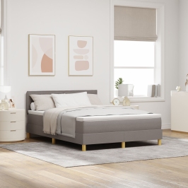 Cama Box Spring  con Colchón y LED Taupe 140x190 cm Tela