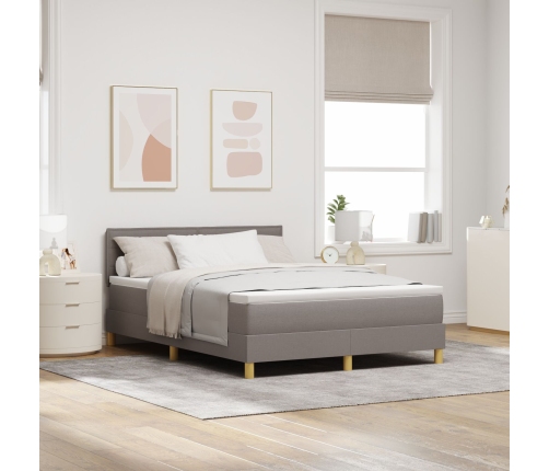 Cama Box Spring  con Colchón y LED Taupe 140x190 cm Tela