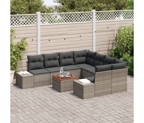 Conjunto de Sofás de Jardín  9 Piezas Gris Poliratán