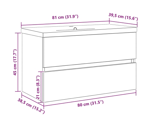 Gabinete para Lavabo  con Lavabo Integrado Roble Negro Madera Ingenierizada, Gabinete para Lavabo  Roble Negro 80x38.5x45 cm Madera Ingenierizada