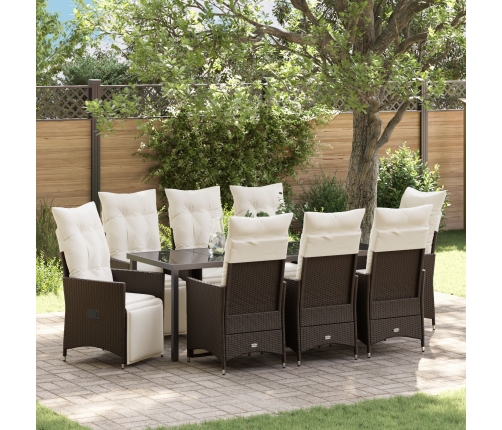 Juego de Comedor de Jardín de 9 Piezas con Cojines Rattan Polipropileno Marrón