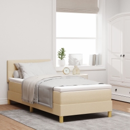 Cama con Somier y Colchón Crema 90x200 cm Tela