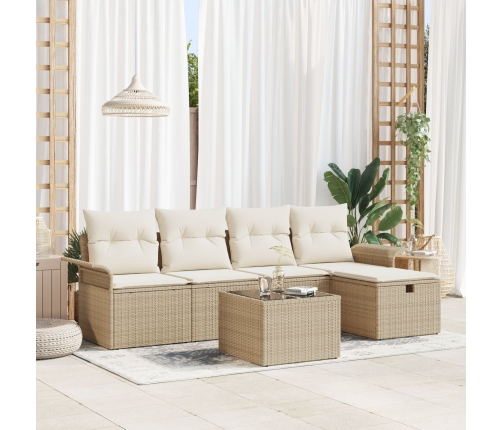 Conjunto de Sofás de Jardín de 6 Piezas con Cojines Beige de Ratán Poliéster