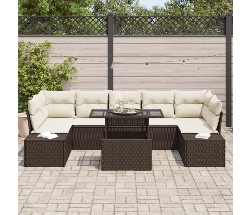 Set de Sofá de Jardín  de 8 Piezas con Cojines Ratán Sintético Marrón