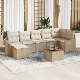 Juego de sofá de jardín de 8 piezas  con cojines beige poliratán acacia