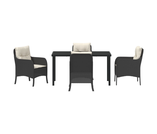 Set de Comedor de Jardín de 5 Piezas  con Cojines Negros de Poliratán