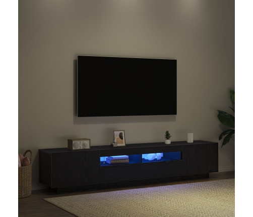 mueble para TV  con luces LED en roble negro, 200x35x40 cm, madera de calidad