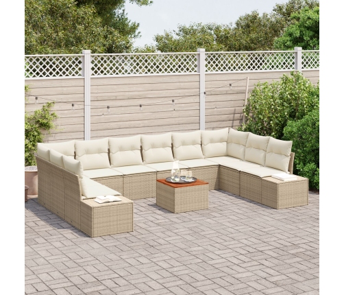Conjunto de Sofá de Jardín  de 11 Piezas con Cojines Beige Ratán Polietileno Acacia