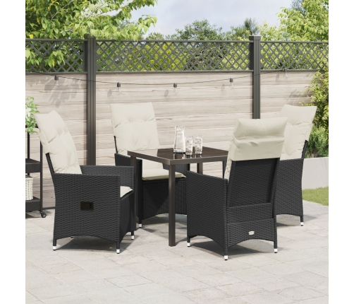 Conjunto de Comedor de Jardín de 5 Piezas con Cojines - Poliratán Negro