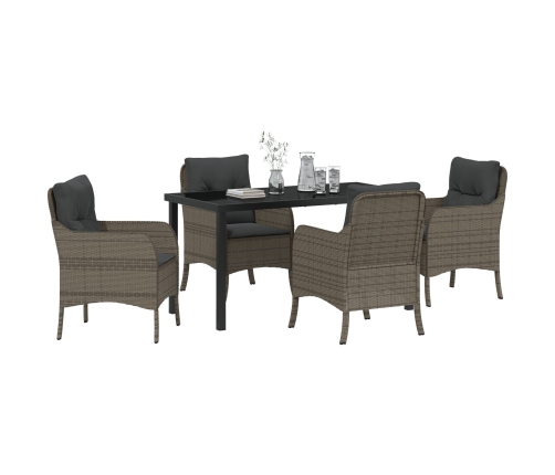 Juego de Comedor de Jardín  de 5 Piezas con Cojines Gris de Poliratán