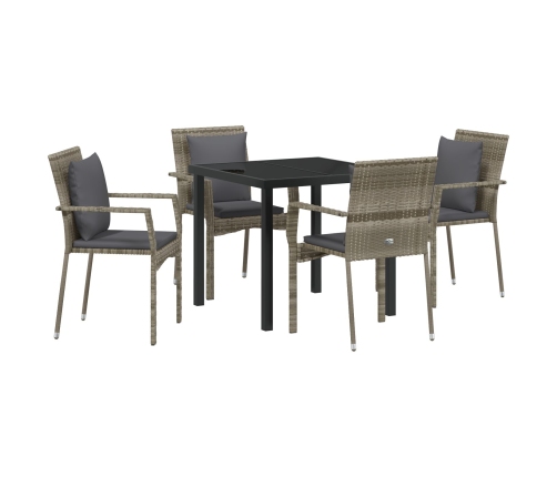 Juego de Comedor de Jardín  de 5 Piezas con Cojines Gris Poliratán