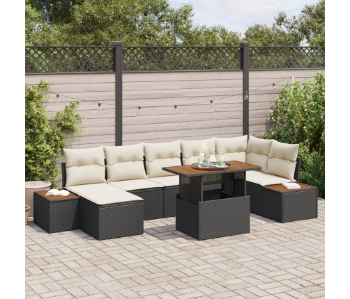 Juego de Comedor de Jardín de 8 Piezas con Cojines Negro Rattan Poliéster Acacia