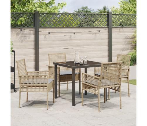 Conjunto de Comedor de Jardín  de 5 Piezas con Cojines Beige de Ratán