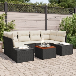 Conjunto de Sofás de Jardín  de 7 Piezas con Cojines Negro Poliratán Acacia