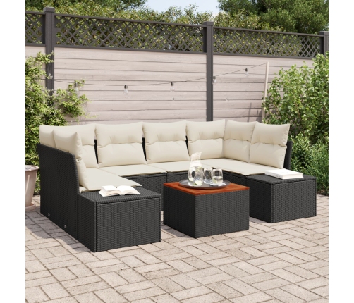 Conjunto de Sofás de Jardín  de 7 Piezas con Cojines Negro Poliratán Acacia