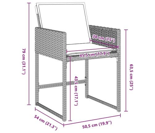 Set de comedor de jardín de 5 piezas con cojines de ratan PE gris claro