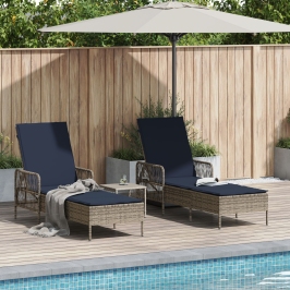 Tumbona Set de 3 Gris y azul marino Ratán PE, metal Plegable