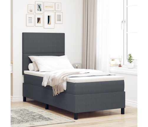 Cama con cajón de  con colchón&LED Gris Oscuro 90x200 cm Tela de terciopelo