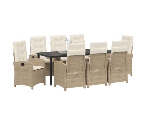 Conjunto de Comedor de Jardín de 9 Piezas  con Cojines Beige Ratán Poliéster