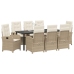 Conjunto de Comedor de Jardín de 9 Piezas  con Cojines Beige Ratán Poliéster
