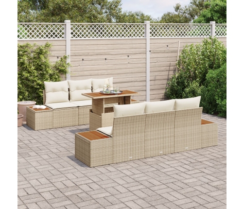 Juego de Sofá de Jardín  Set de 7 Beige Ratán Comedor de Jardín