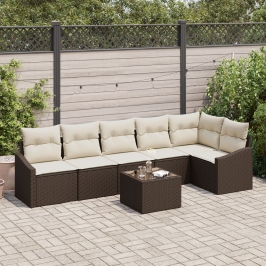 Conjunto de Sofás de Jardín de 6 piezas con Cojines Gris Ratán Sintético